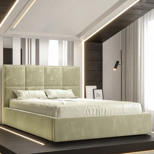 Łóżko tapicerowane Aresa 140x200 z pojemnikiem beżowe w nowoczesnym skandynawskim stylu z wygodnym zagłówkiem