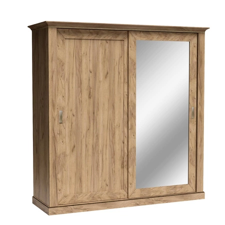 Szafa przesuwna z lustrem Antica 211 cm dąb craft złoty funkcjonalny mebel w stylu klasycznym idealna szafa do sypialni lub garderoby