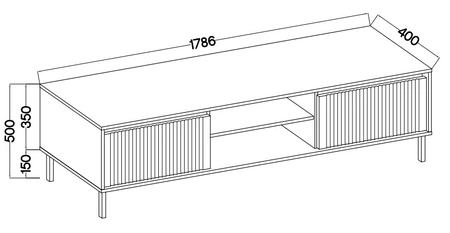 Szafka RTV Osaka 179 cm dąb evoke / czarna prosta bryła w modnej kolorystyce idealna do wnętrz w stylu japońskim gustowny ryflowany front