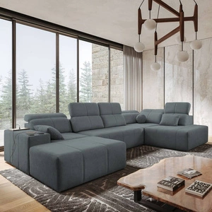 Narożnik z funkcją spania Tesalia VI szary lewostronny nowoczesny i komfortowy narożnik z funkcją przesuwanego oparcia