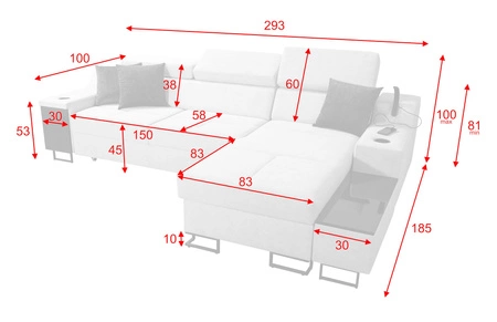 Narożnik z funkcją spania Alcamo czarny / biały prawostronny elegancki narożnik z dostawką praktyczna szuflada w boczku mebla
