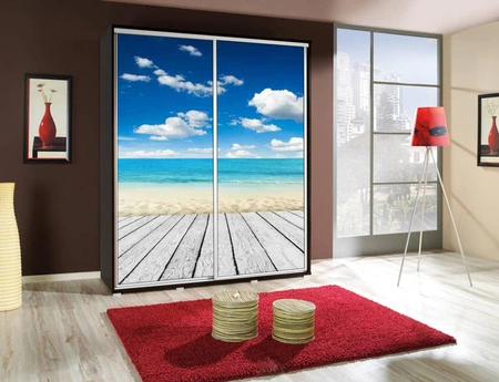 Szafa przesuwna Artistino 155 cm z grafiką plaża korpus szafy w kolorze wenge wykonany z płyty o grubości 22mm