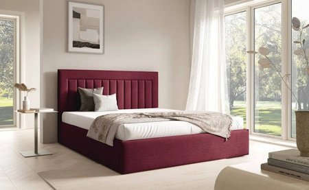 Łóżko tapicerowane Togo 140x200 bordowe eleganckie i funkcjonalne łóżko do sypialni gustowne pionowe przeszycia na wezgłowiu