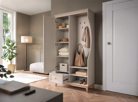 Garderoba Windsor 100 cm beżowy / dąb modna naturalna kolorystyka funkcjonalna garderoba do przedpokoju wysokie drewniane nogi