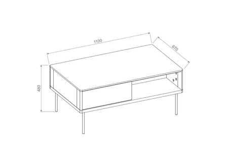 Stolik kawowy Epiro beżowy stylowy design stolik z szufladami osadzony na stabilnej metalowej podstawie praktyczna konstrukcja