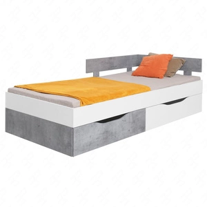 Łóżko z szufladami Epsilon 120x200 cm białe / beton nowoczesny design łóżka obrzeża wykończone specjalną okleiną ABS