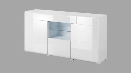 Komoda z szufladą Toledo 159 cm biała / biały połysk nowoczesny design komody stylowe frezowania na frontach komody