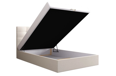 Łóżko kontynentalne Kingston 120x200 beżowe w nowoczesnym skandynawskim stylu z tapicerowanym zagłówkiem z kryształkami łóżko z pojemnikiem