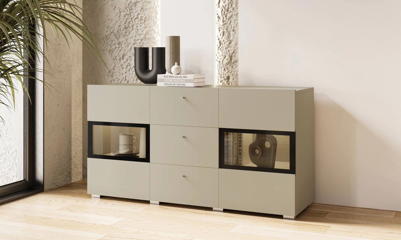 Komoda z szufladami Baros 132 cm w kolorze beżowym