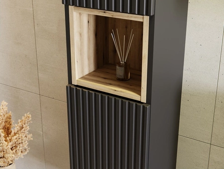 Słupek łazienkowy wiszący Nova 30 cm czarny solidnie wykonana szafka łazienkowa z gustownym ryflowanym frontem