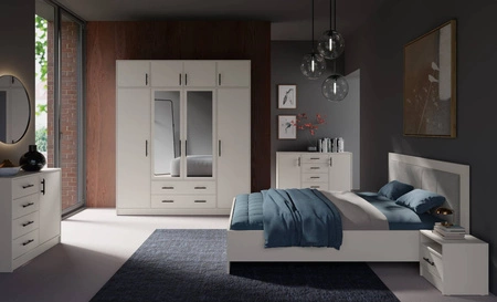 Szafa z lustrem Caspe 200 cm beżowa nowoczesny design wykończenie ABS oraz aluminiowe uchwyty