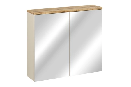 Szafka łazienkowa wisząca z lustrem Bali 80 cm beżowy / dąb wotan elegancka i nowoczesna szafka o minimalistycznej konstrukcji