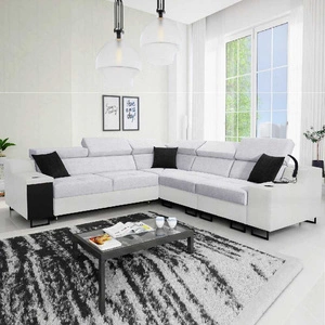 Narożnik z funkcją spania Alcamo III szary popiel / biały prawostronny funkcjonalny narożnik z szufladą w boczku dwa pojemniki na pościel