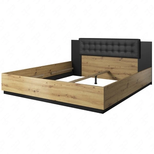 Łóżko Sigma 180x200 cm dąb artisan / czarny łóżko z tapicerowanym zagłówkiem idealne do stylowej sypialni