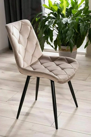 Krzesło tapicerowane Ralph ciemny beż nowoczesne oraz funkcjonalne krzesło do jadalni z metalowymi nogami