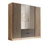 Szafa z lustrem Neri 200 cm dąb artisan / czarny stylowe lamele zdobiące drzwi szafy pojemne szuflady uchwyty krawędziowe