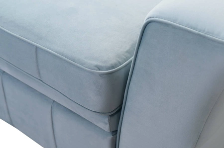 Narożnik z funkcją spania Rava szary popiel lewostronny velvet komfortowy i funkcjonalny narożnik z regulowanymi zagłówkami