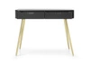 Konsola Zoya czarna z szufladami stylowa oraz funkcjonalna toaletka zaoblony kształt bryły ryflowane fronty szuflad złote nogi