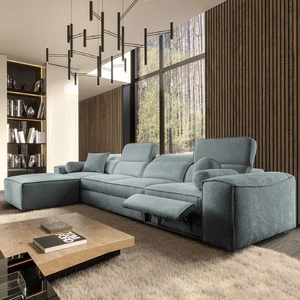 Narożnik z funkcją spania Viano XII Lux szary błękit lewostronny designerski narożnik do salonu z komfortowym wysuwanym podnóżkiem