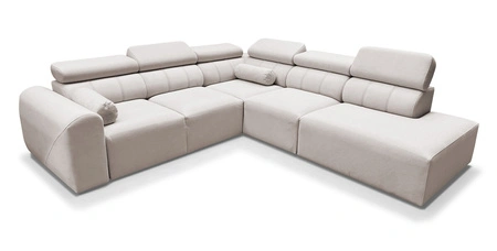 Narożnik z funkcją spania Cantare IX ceglasty prawostronny komfortowy narożnik rozkładany nowoczesny design pluszowa tkanina