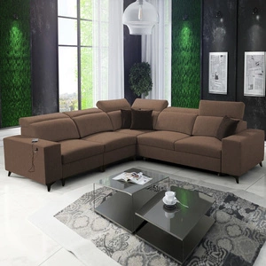 Narożnik z funkcją spania Kelly Sleek III jasny brąz lewostronny elegancki narożnik do salonu z dwoma pojemnikami na pościel