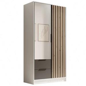 Szafa z lustrem Neri 102 cm biały / czarny stylowe lamele zdobiące drzwi szafy pojemne szuflady uchwyty krawędziowe