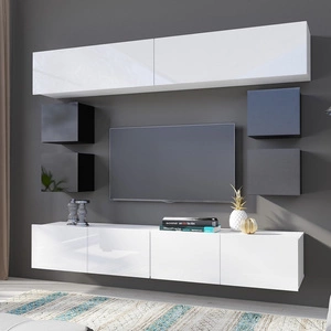 Meblościanka Apulia XVI biały połysk / czarny połysk wyjątkowo stylowa meblościanka proste bryły wpisujące się w każde wnętrze