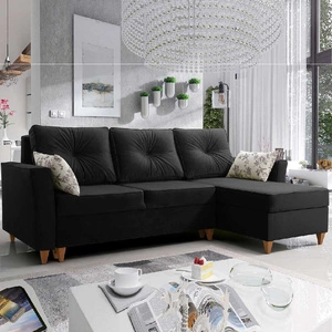 Narożnik z funkcją spania Topeka czarny prawostronny stylowy i nowoczesny design wpisujący się w każdą aranżację