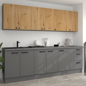 Zestaw mebli kuchennych Antri / Verdi 260 cm fronty szafek kuchennych wiszących wykończone ozdobnymi lamelami metalowe uchwyty