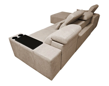 Narożnik z funkcją spania Tesalia XII brązowy lewostronny nowoczesny design komfortowe przesuwane oparcie szuflada w boczku mebla