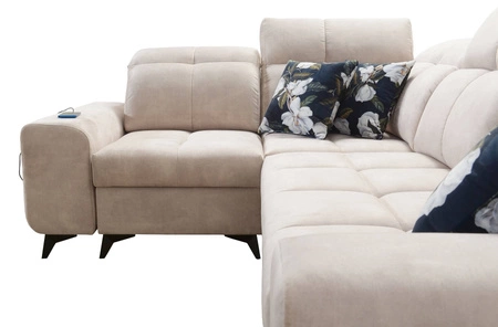 Narożnik z funkcją spania Buffalo II zielony lewostronny funkcjonalny i stylowy narożnik rozkładany z regulowanymi zagłówkami