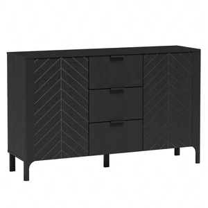 Komoda z szufladami Malumi 153 cm czarna elegancka i funkcjonalna komoda do nowoczesnych wnętrz subtelny wzór jodełki na frontach