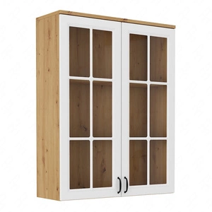 Nadstawka do komody Scandi 100 cm dąb artisan / biały klasyczny design bezpieczne szkło hartowane frezowane fronty metalowe uchwyty