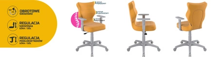 Krzesło do biurka Duo żółte dopasowane do wzrostu 159-188 cm ergonomiczne krzesło obrotowe z regulowanymi podłokietnikami