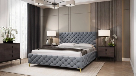 Łóżko tapicerowane Fiano 180x200 szare stylowe łóżko z pojemnikiem na pościel wygodny zagłówek zachwyca eleganckim designem