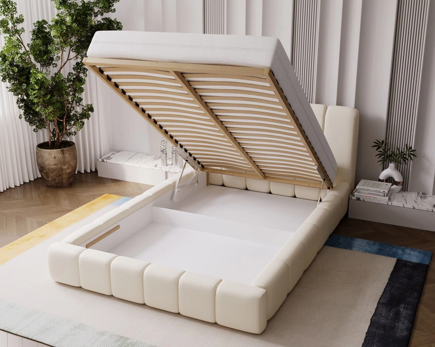 Łóżko z pojemnikiem Malmi 160x200 cm Amor Velvet 4318 szary popiel pojemnik