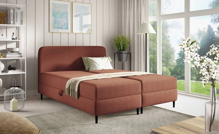 Łóżko kontynentalne Aberg 160x200 ceglaste nowoczesny minimalizm stylowe łózko do sypialni gładki zagłówek o zaokrąglonych rogach