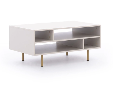 Stolik kawowy Sula beżowy elegancki design stolik osadzony na metalowej podstawie blat odporny na rozlanie cieczy