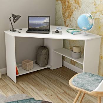 Biurko narożne Rino 80x80 cm białe stylowe oraz funkcjonalne do gabinetu biura lub pokoju młodzieżowego