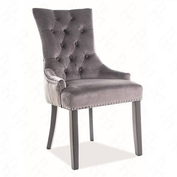 Krzesło tapicerowane Edward 44x56 cm szare klasyczne oraz ponadczasowe krzesło z kołatką w eleganckim wydaniu