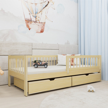 Łóżko drewniane Pluto 90x200 cm sosnowe nowoczesny design solidna konstrukcja łóżko dziecięce wykonane z litego drewna sosnowego