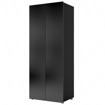 Szafa dwudrzwiowa Apulia 80 cm czarny połysk minimalistyczny design prosta bryła idealna szafa do garderoby sypialni lub przedpokoju