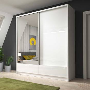 Szafa przesuwna Vivio 204 cm biały połysk nowoczesny design szafa idealna do garderoby sypialni lub przedpokoju