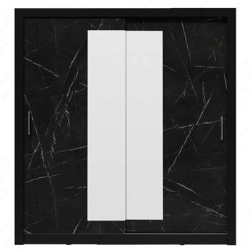 Szafa przesuwna z lustrem Bello 200 cm czarna / marmur black royal funkcjonalny mebel w stylu klasycznym idealna szafa do sypialni lub garderoby