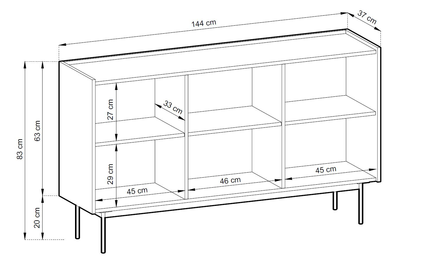 Komoda Vellore 144 cm wymiary