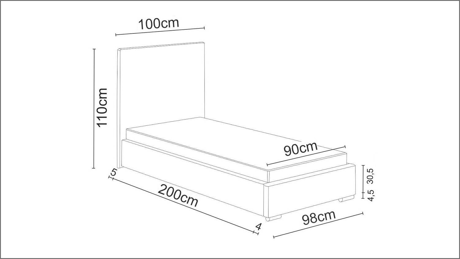 Łóżko tapicerowane Hernani 90x200 Sofia14 wymiary