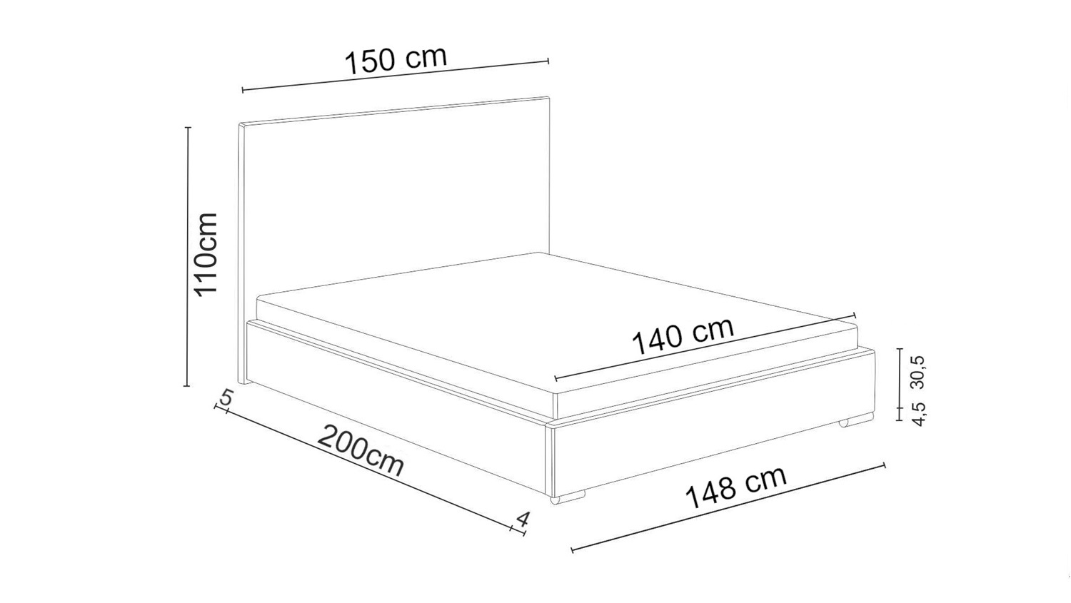 Łóżko tapicerowane Reus 140x200 Sofia20 wymiary