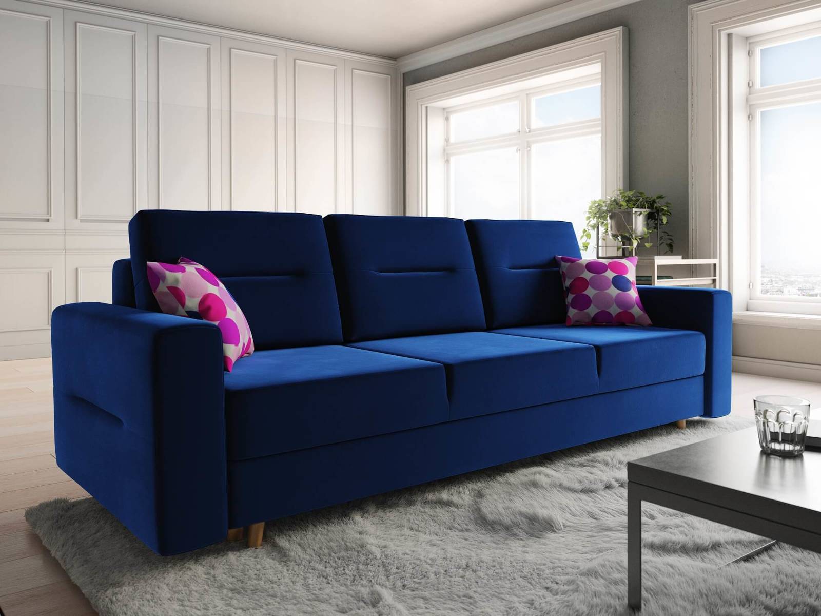 Sofa rozkładana Bristol do salonu lub pokoju dziennego w kolorze granatowym