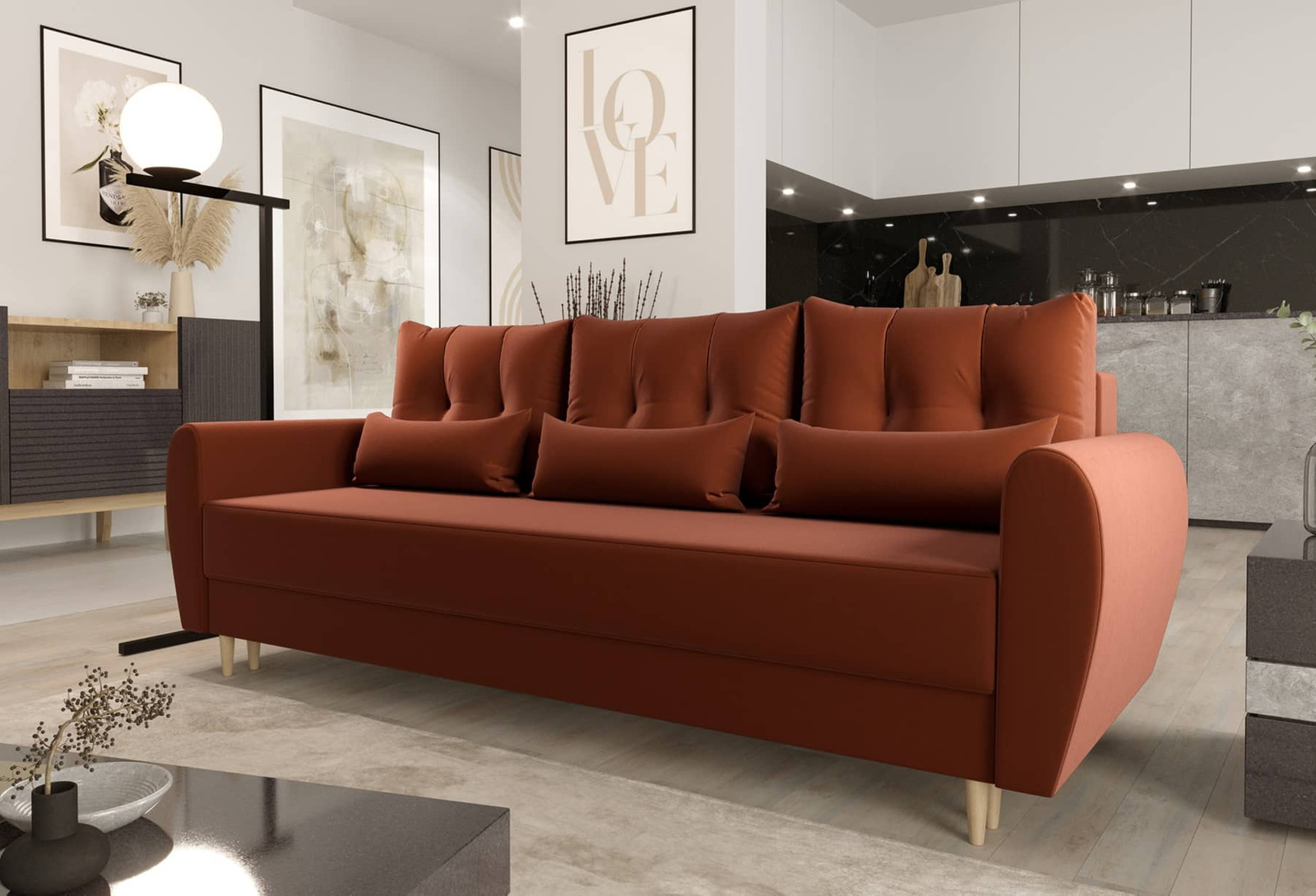 Sofa z funkcją spania Rovigo w stylu skandynawskim Sofa rozkładana do salonu