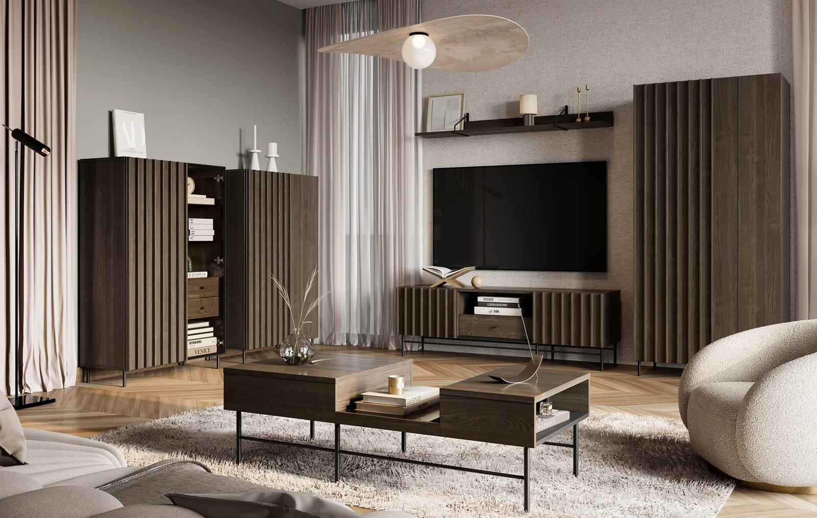 Zestaw mebli do salonu Piemonte w kolorze jesion portland / czarny Meblościanka do salonu